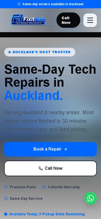 The FixitHub homepage on a phone.